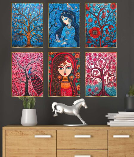 Set of Six Wall Paintings for Wall Dacoration Golden Framed Wall Paintings for Living Room & Bedroom Wall Art for Home Decoration & Office Wall Décor (13x10 inch CH-GD6-1)