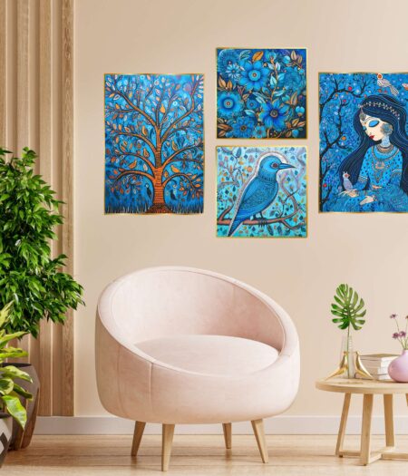 Set of Four Wall Paintings for Wall Dacoration Golden Framed Wall Paintings for Living Room & Bedroom Wall Art for Home Decoration & Office Wall Décor (13x10 inch CH-GD4-2)