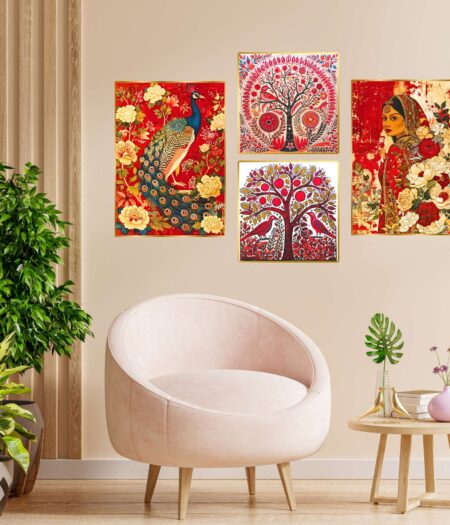 Set of Four Wall Paintings for Wall Dacoration Golden Framed Wall Paintings for Living Room & Bedroom Wall Art for Home Decoration & Office Wall Décor (13x10 inch CH-GD4-10)