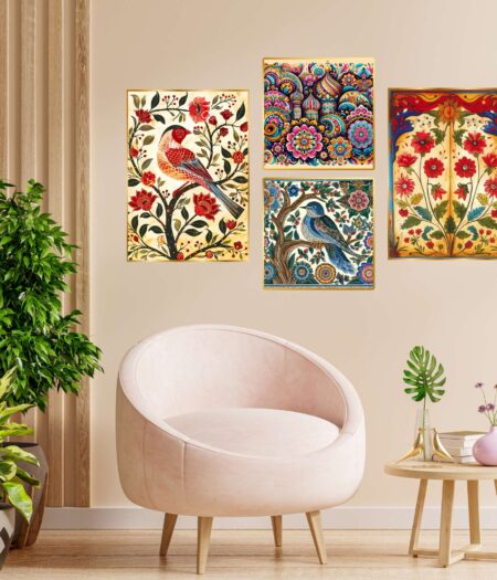Set of Four Wall Paintings for Wall Dacoration Golden Framed Wall Paintings for Living Room & Bedroom Wall Art for Home Decoration & Office Wall Décor (13x10 inch CH-GD4-5)