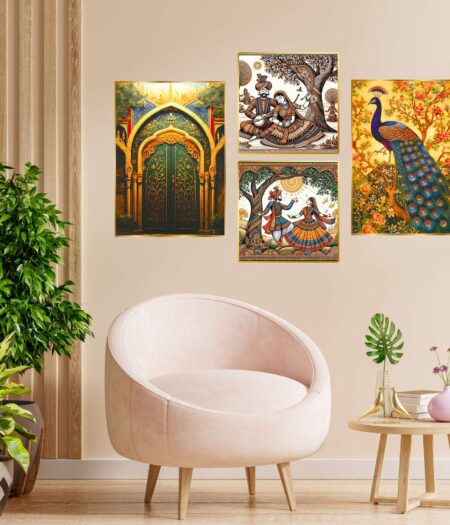 Set of Four Wall Paintings for Wall Dacoration Golden Framed Wall Paintings for Living Room & Bedroom Wall Art for Home Decoration & Office Wall Décor (13x10 inch CH-GD4-6)