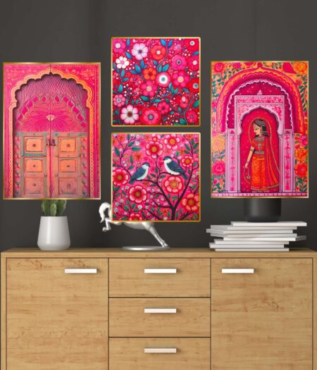 Set of Four Wall Paintings for Wall Dacoration Golden Framed Wall Paintings for Living Room & Bedroom Wall Art for Home Decoration & Office Wall Décor (13x10 inch CH-GD4-1)