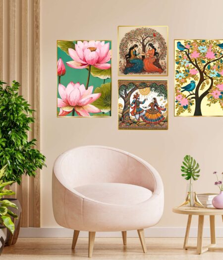 Set of Four Wall Paintings for Wall Dacoration Golden Framed Wall Paintings for Living Room & Bedroom Wall Art for Home Decoration & Office Wall Décor (13x10 inch CH-GD4-11)