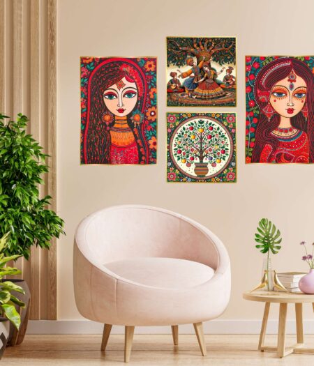 Set of Four Wall Paintings for Wall Dacoration Golden Framed Wall Paintings for Living Room & Bedroom Wall Art for Home Decoration & Office Wall Décor (13x10 inch CH-GD4-12)