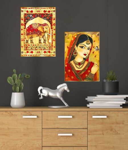 Set of Two Wall Paintings for Wall Dacoration Golden Framed Wall Paintings for Living Room & Bedroom Wall Art for Home Decoration & Office Wall Décor (14x11 inch CH-GD2-11)