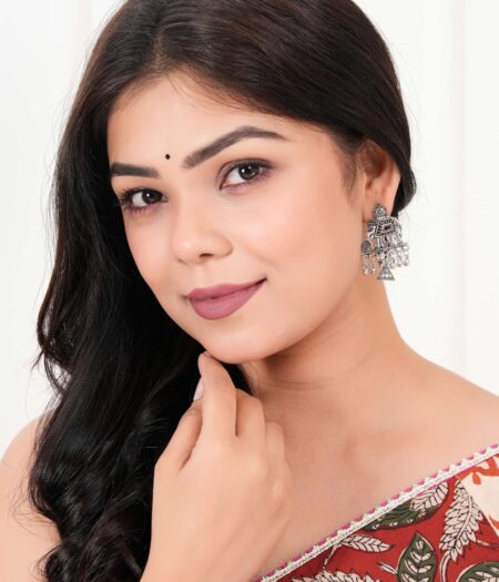 Women's Indian Traditional AZ838-OXidised Silver Earrings For Women | Elephent Design Jumki Wedding Wear
