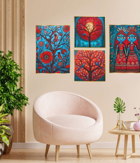 Set of Four Wall Paintings for Wall Dacoration Golden Framed Wall Paintings for Living Room & Bedroom Wall Art for Home Decoration & Office Wall Décor (13x10 inch CH-GD4-9)