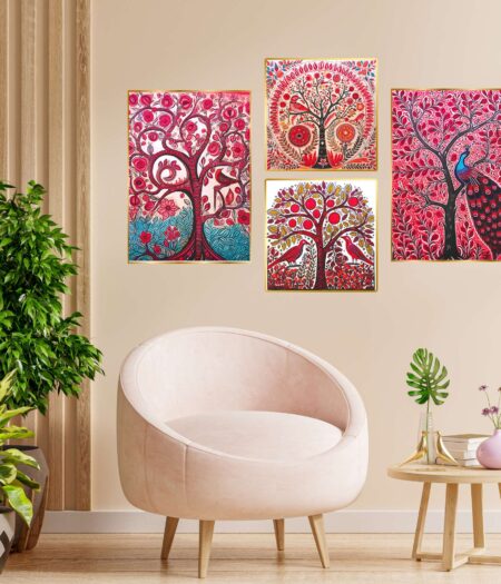 Set of Four Wall Paintings for Wall Dacoration Golden Framed Wall Paintings for Living Room & Bedroom Wall Art for Home Decoration & Office Wall Décor (13x10 inch CH-GD4-4)