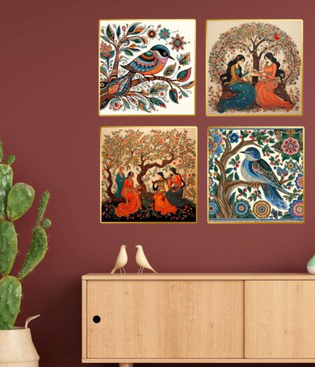 Set of Four Wall Paintings for Wall Dacoration Golden Framed Wall Paintings for Living Room & Bedroom Wall Art for Home Decoration & Office Wall Décor (13x10 inch CH-GD4-8)