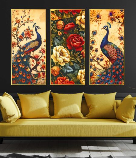 Set of Three large Wall Paintings for Wall Dacoration Golden Framed Wall Paintings for Living Room & Bedroom Wall Art for Home Decoration & Office Wall Décor (14x11 inch CH-LGD3-5)