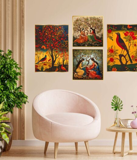 Set of Four Wall Paintings for Wall Dacoration Golden Framed Wall Paintings for Living Room & Bedroom Wall Art for Home Decoration & Office Wall Décor (13x10 inch CH-GD4-13)