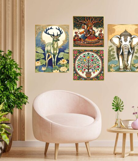 Set of Four Wall Paintings for Wall Dacoration Golden Framed Wall Paintings for Living Room & Bedroom Wall Art for Home Decoration & Office Wall Décor (13x10 inch CH-GD4-14)