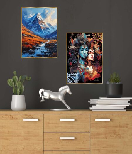 Set of Two Wall Paintings for Wall Dacoration Golden Framed Wall Paintings for Living Room & Bedroom Wall Art for Home Decoration & Office Wall Décor (14x11 inch CH-GD2-9)