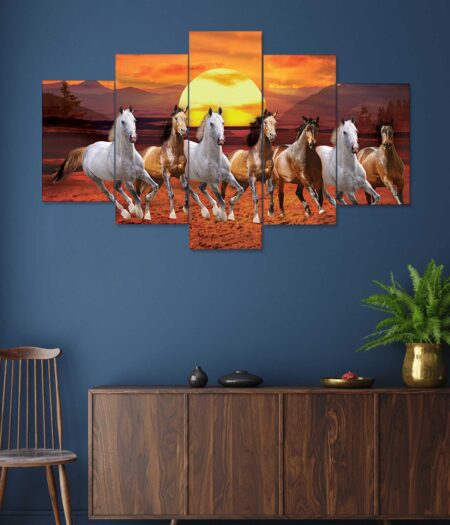 Horse Set of Five 3D Framed Paintings for Wall Decoration – Ideal for Home, Living Room, and Bedroom (75 x 43 CM)