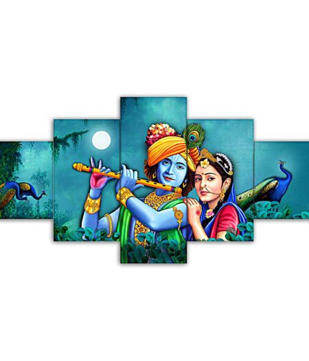 Radhe Krishna Set of Five 3D Framed Paintings for Wall Decoration – Ideal for Home, Living Room, and Bedroom (75 x 43 CM)