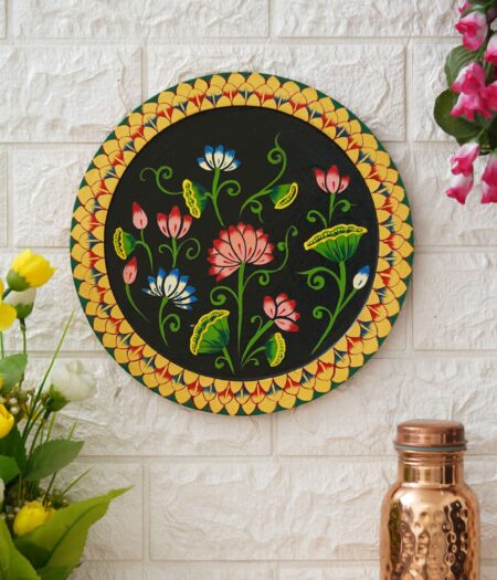 Pichwai Painting: Vibrant Floral Pichwai Painting on Black Background