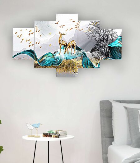 Nature Set of Five 3D Framed Paintings for Wall Decoration – Ideal for Home, Living Room, and Bedroom (75 x 43 CM)