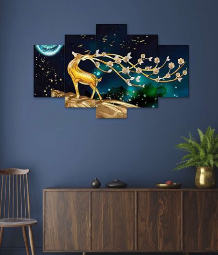 Nature Set of Five 3D Framed Paintings for Wall Decoration – Ideal for Home, Living Room, and Bedroom (75 x 43 CM)