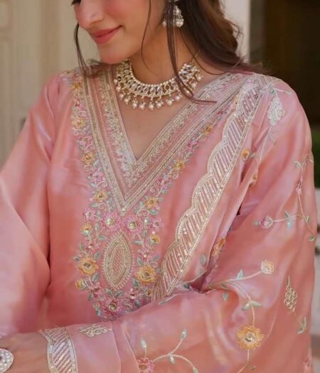 Women's Silk Heavy Embroidery Sequence Work Top-Bottom Straight Kurti With Pant and Dupatta set