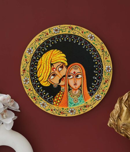 Pichwai Painting: Pichwai Painting on Wall hanging plate beautiful rajasthani man & woman pichwai plate