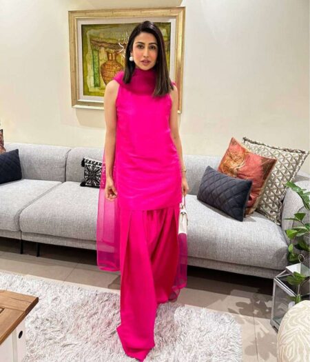 Women's Fendi Silk Solid Semi Stitched Sleeveless Kurti With Salwar and Dupatta set