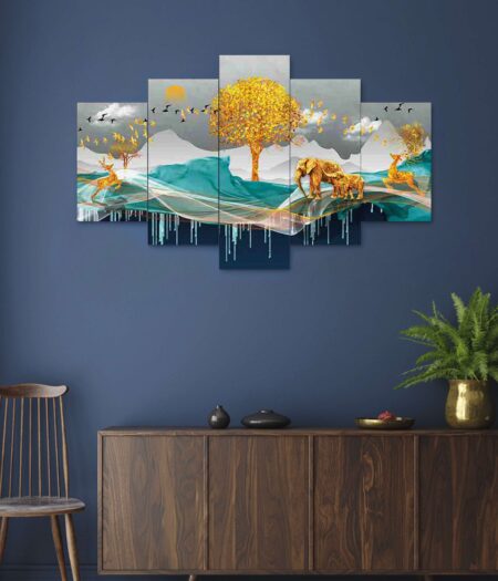 Nature Set of Five 3D Framed Paintings for Wall Decoration – Ideal for Home, Living Room, and Bedroom (75 x 43 CM)