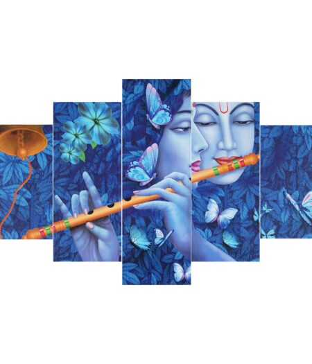 Radhe Krishna Set of Five 3D Framed Paintings for Wall Decoration – Ideal for Home, Living Room, and Bedroom (75 x 43 CM)