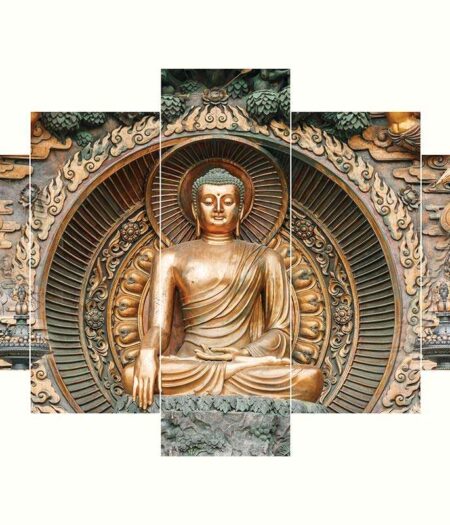 Buddha Set of Five 3D Framed Paintings for Wall Decoration – Ideal for Home, Living Room, and Bedroom (75 x 43 CM)