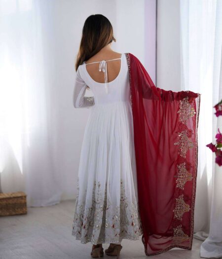 Women's Georgette Embroidery Sequence Work Anarkali Kurti With Dupatta Set