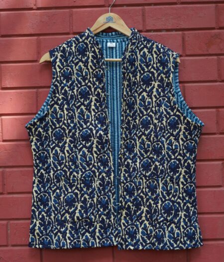 Womens Navy Blue Velvet Embroidered Jacket with Floral Design