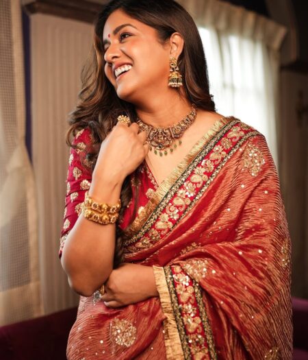 Women's Radiant Rani Pink Banarasi Crush Saree with Gota Patti & Sequin Embellished Border – Complete with Heavily Worked Blouse for Festive & Wedding Wear