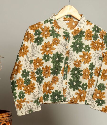 Handmade Block Print Cotton for Women ? Ethnic Floral Printed Top with Long Sleeves