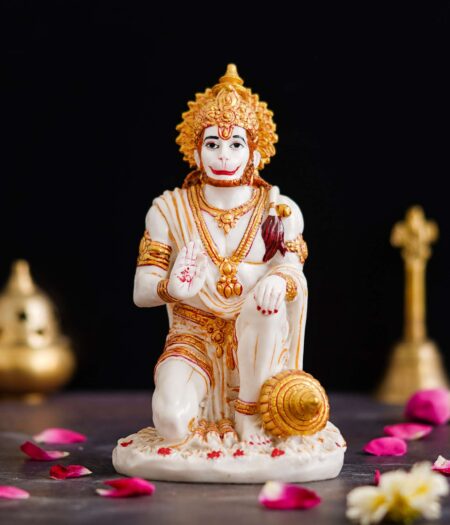 Hanuman Ji Marble Dust Murti Idol, Poly Marble Sitting Bajrang Bali for Pooja Temple Home Decoration Item Positive Envirement