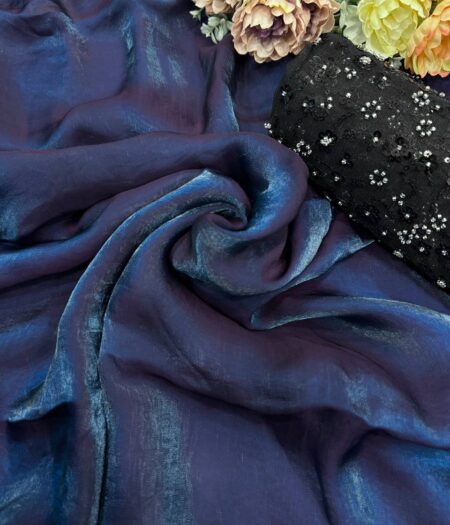 Women's Iridescent Dual-Tone Silk Saree with All-Over Sequin Embellished Blouse Piece