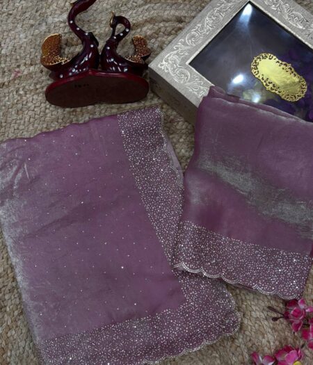 Women's Luxurious Shimmering Grey Organza Saree with Intricately Embroidered Black Blouse - Perfect for Festive & Evening Wear