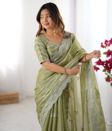 Women's Elegant Regal Purple Georgette Saree with Intricate Silver Thread & Sequin Embroidery – Complete with Embellished Blouse Piece for Festive & Party Wear